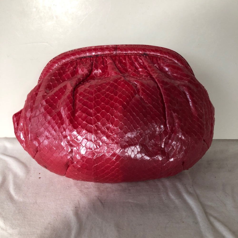 Red Women's Python-Texture Cosmetic Pouch